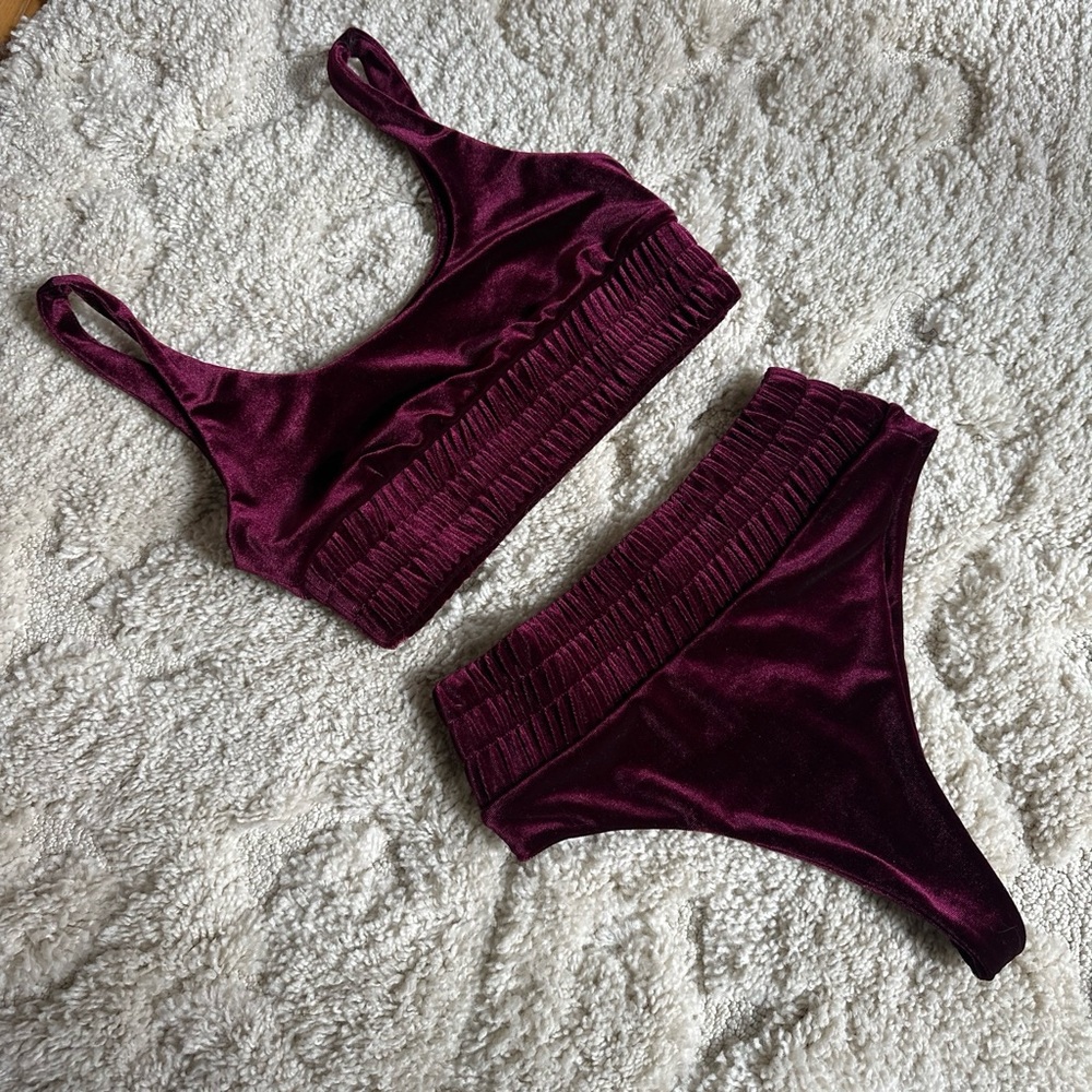 Laina Rauma Leisure Black Cherry Velvet Bikini thong scrunch bum 2 piece set